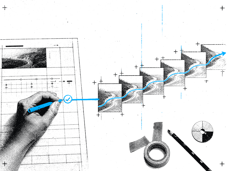 A human-directed path connecting repeated production stages